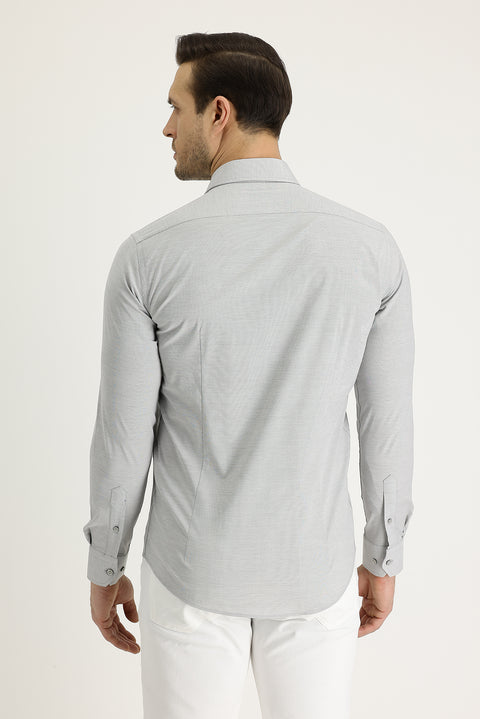 Titanium Grey Long Sleeve Slim Fit Narrow Cut Classic Patterned Cotton Easy Iron Shirt