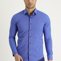 Koyu Lacivert Uzun Kol Slim Fit Dar Kesim Klasik Desenli Pamuklu Kolay Ütülenebilir Gömlek