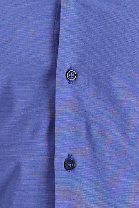 Koyu Lacivert Uzun Kol Slim Fit Dar Kesim Klasik Desenli Pamuklu Kolay Ütülenebilir Gömlek