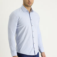Light Blue Long Sleeve Slim Fit Narrow Cut Classic Patterned Cotton Easy Iron Shirt