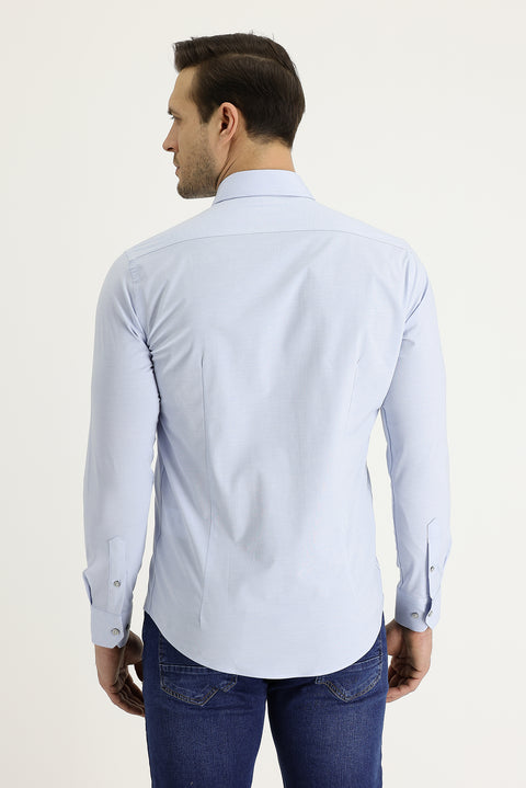 Light Blue Long Sleeve Slim Fit Narrow Cut Classic Patterned Cotton Easy Iron Shirt