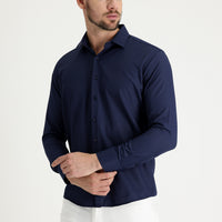 Dark Navy Long Sleeve Slim Fit Narrow Cut Classic Patterned Cotton Easy-Iron Shirt