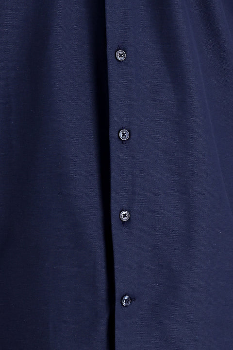Dark Navy Long Sleeve Slim Fit Narrow Cut Classic Patterned Cotton Easy-Iron Shirt