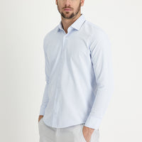 Light Blue Long Sleeve Slim Fit Narrow Cut Classic Patterned Cotton Easy-Iron Shirt