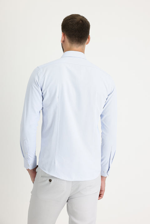 Light Blue Long Sleeve Slim Fit Narrow Cut Classic Patterned Cotton Easy-Iron Shirt