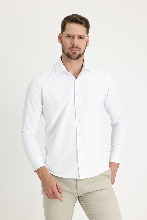 White Long Sleeve Slim Fit Narrow Cut Classic Patterned Cotton Easy Iron Shirt