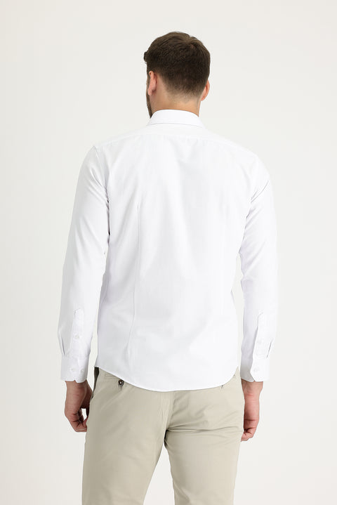 White Long Sleeve Slim Fit Narrow Cut Classic Patterned Cotton Easy Iron Shirt