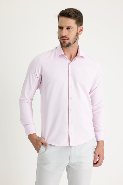Pink Long Sleeve Slim Fit Narrow Cut Classic Patterned Cotton Easy Iron Shirt