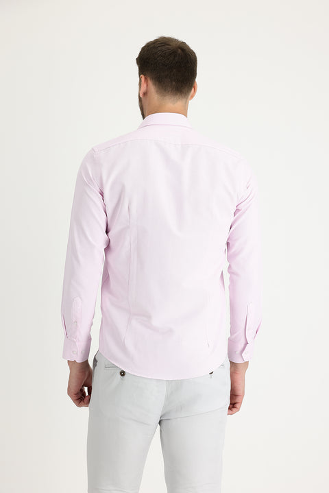 Pink Long Sleeve Slim Fit Narrow Cut Classic Patterned Cotton Easy Iron Shirt