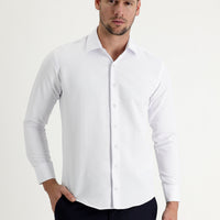 White Long Sleeve Slim Fit Narrow Cut Classic Patterned Cotton Easy Iron Shirt