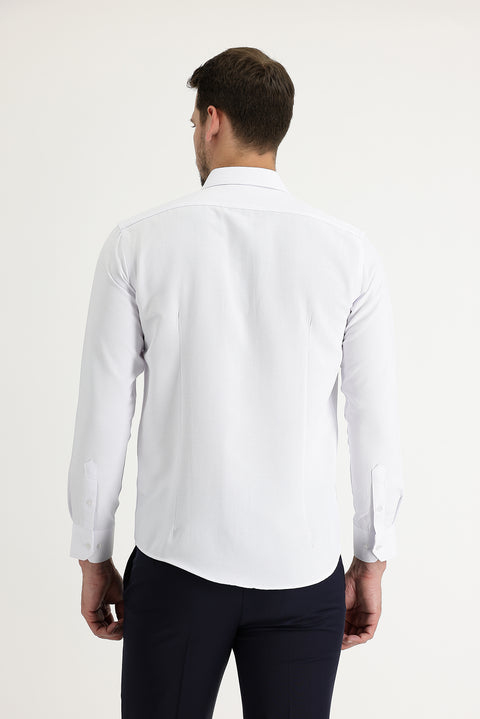 White Long Sleeve Slim Fit Narrow Cut Classic Patterned Cotton Easy Iron Shirt