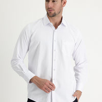 White Long-Sleeve Classic Patterned Cotton Easy-Iron Shirt