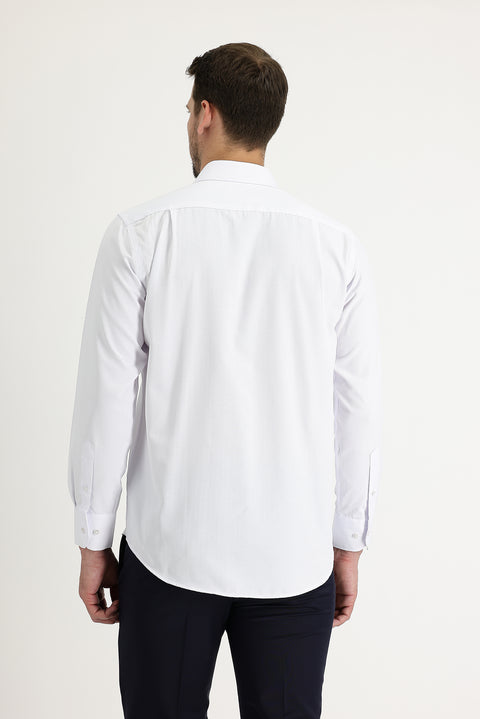 White Long-Sleeve Classic Patterned Cotton Easy-Iron Shirt