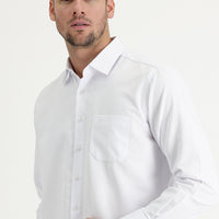 White Long-Sleeve Classic Patterned Cotton Easy-Iron Shirt