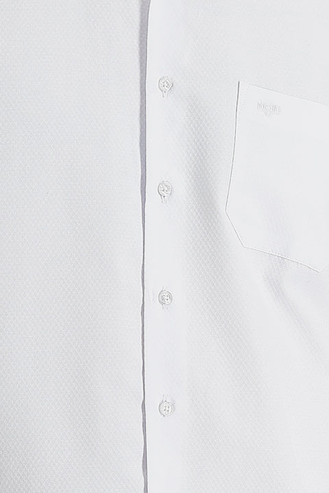 White Long-Sleeve Classic Patterned Cotton Easy-Iron Shirt
