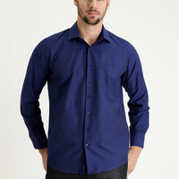 Medium Navy Long Sleeve Classic Patterned Cotton Easy-Iron Shirt