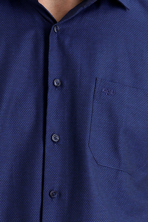 Medium Navy Long Sleeve Classic Patterned Cotton Easy-Iron Shirt