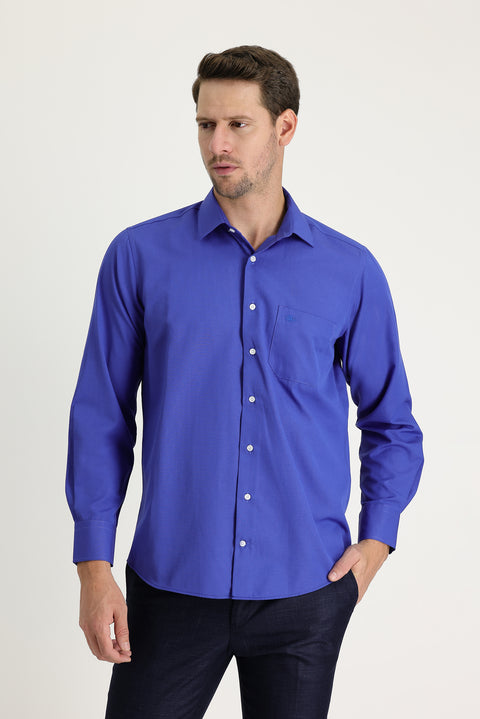 Navy Blue Long Sleeve Classic Patterned Cotton Easy-Iron Shirt
