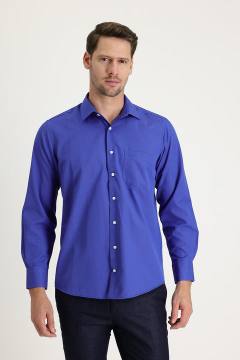 Navy Blue Long Sleeve Classic Patterned Cotton Easy-Iron Shirt