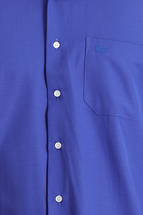 Navy Blue Long Sleeve Classic Patterned Cotton Easy-Iron Shirt