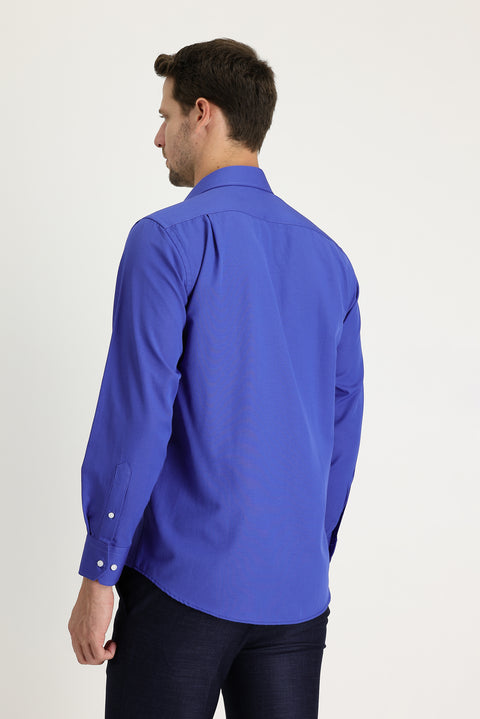 Navy Blue Long Sleeve Classic Patterned Cotton Easy-Iron Shirt