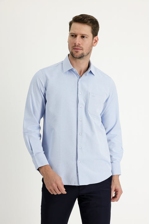Light Blue Long Sleeve Classic Patterned Cotton Easy-Iron Shirt