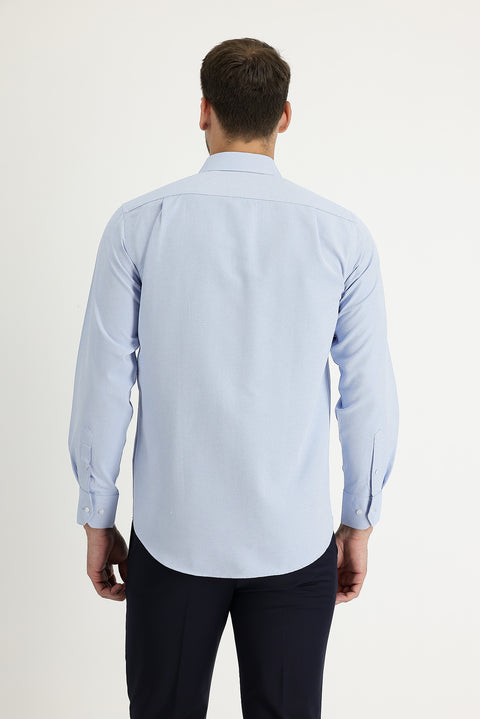 Light Blue Long Sleeve Classic Patterned Cotton Easy-Iron Shirt