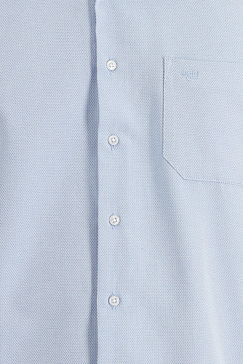 Light Blue Long Sleeve Classic Patterned Cotton Easy-Iron Shirt
