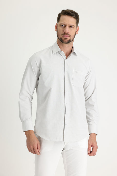 Light Beige Long Sleeve Classic Patterned Cotton Easy-Iron Shirt
