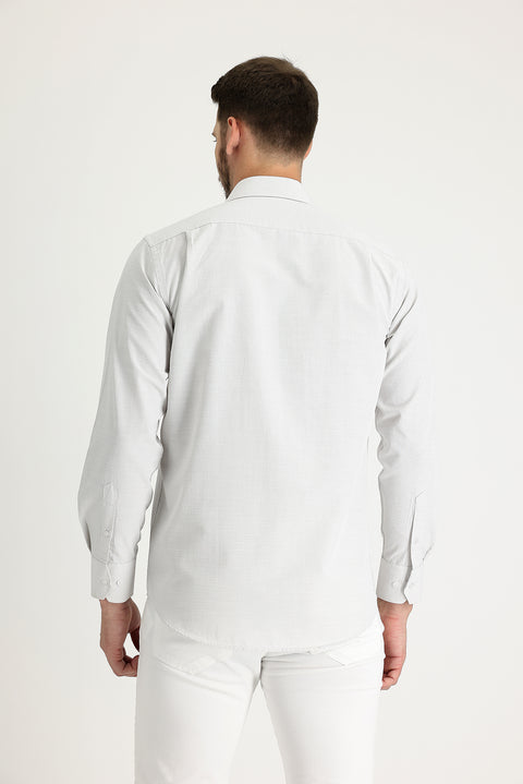 Light Beige Long Sleeve Classic Patterned Cotton Easy-Iron Shirt
