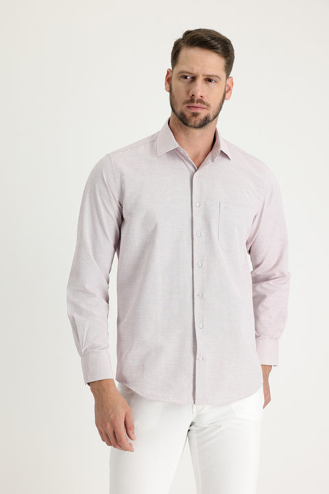 Light Red Long Sleeve Classic Patterned Cotton Easy-Iron Shirt