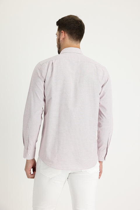 Light Red Long Sleeve Classic Patterned Cotton Easy-Iron Shirt