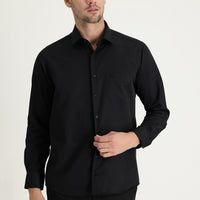 Black Long-Sleeve Classic Patterned Cotton Easy-Iron Shirt