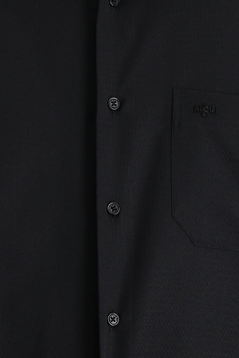 Black Long-Sleeve Classic Patterned Cotton Easy-Iron Shirt