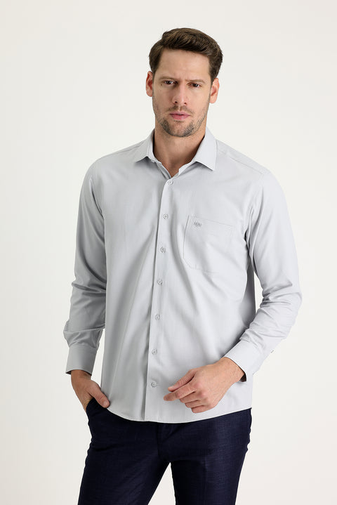 Medium Grey Long Sleeve Classic Patterned Cotton Easy-Iron Shirt