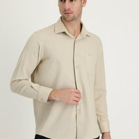Light Beige Long Sleeve Classic Patterned Cotton Easy-Iron Shirt