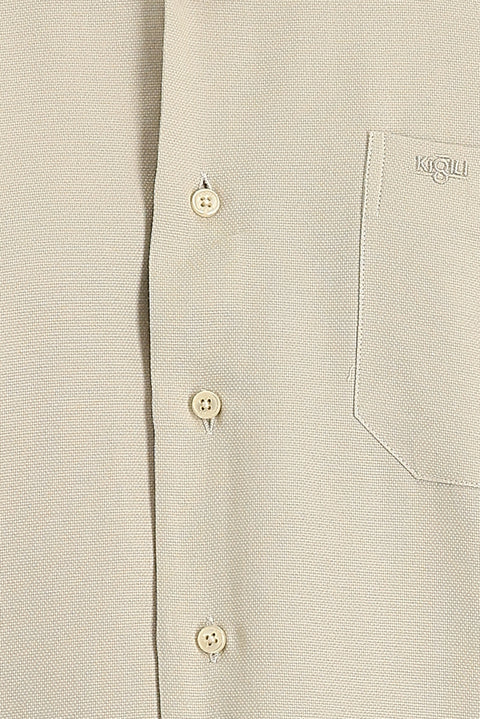 Light Beige Long Sleeve Classic Patterned Cotton Easy-Iron Shirt