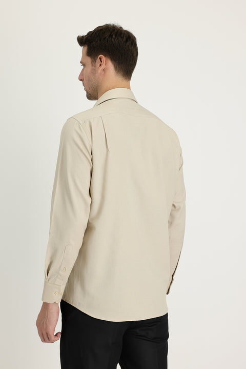Light Beige Long Sleeve Classic Patterned Cotton Easy-Iron Shirt