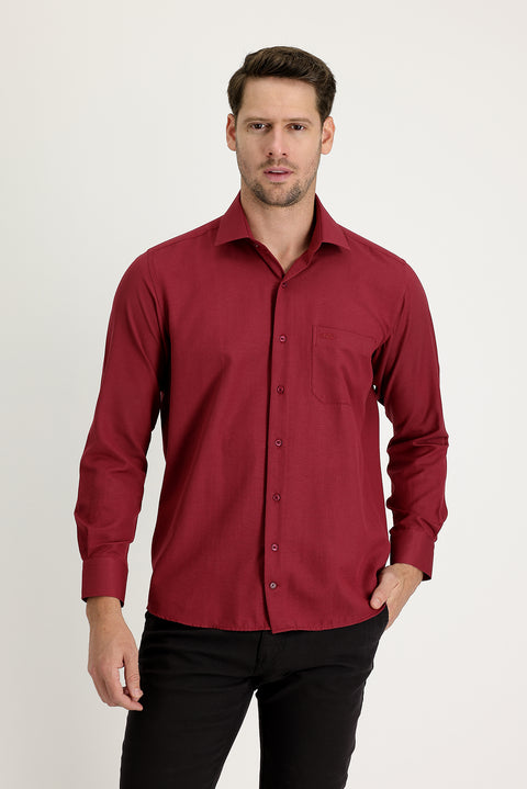 Light Burgundy Long Sleeve Classic Patterned Cotton Easy-Iron Shirt