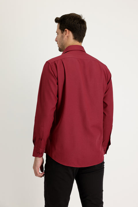 Light Burgundy Long Sleeve Classic Patterned Cotton Easy-Iron Shirt