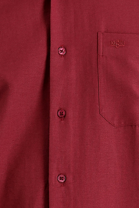 Light Burgundy Long Sleeve Classic Patterned Cotton Easy-Iron Shirt