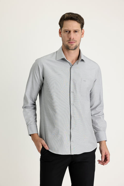 Medium Grey Long Sleeve Classic Patterned Cotton Easy-Iron Shirt