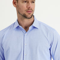 Blue Long-Sleeve Classic Patterned Cotton Easy-Iron Shirt