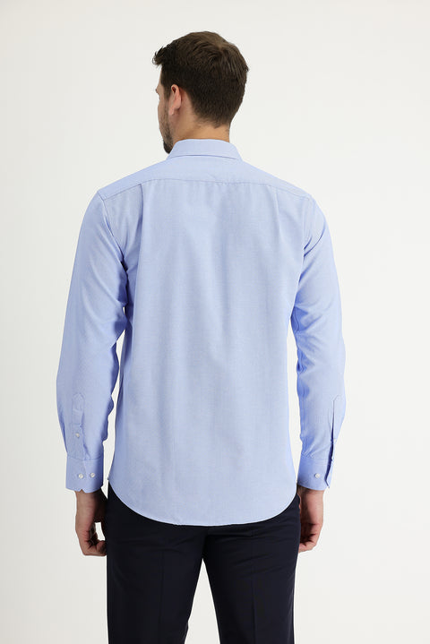 Blue Long-Sleeve Classic Patterned Cotton Easy-Iron Shirt