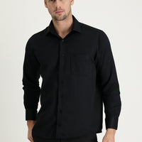 Black Long-Sleeve Classic Patterned Cotton Easy-Iron Shirt