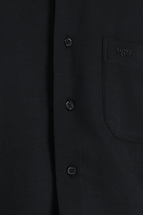 Black Long-Sleeve Classic Patterned Cotton Easy-Iron Shirt