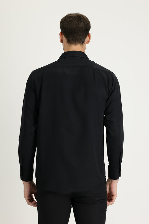 Black Long-Sleeve Classic Patterned Cotton Easy-Iron Shirt