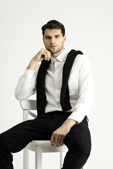 White Long-Sleeve Classic Cotton Shirt