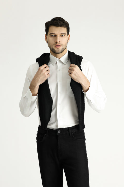 White Long-Sleeve Classic Cotton Shirt