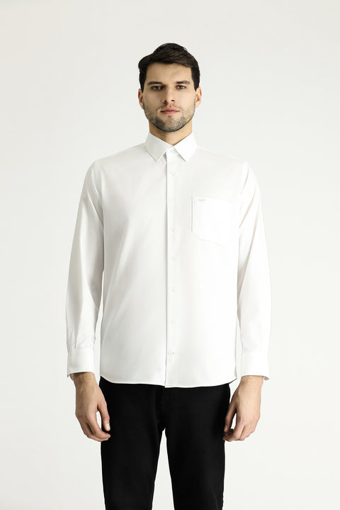 White Long-Sleeve Classic Cotton Shirt